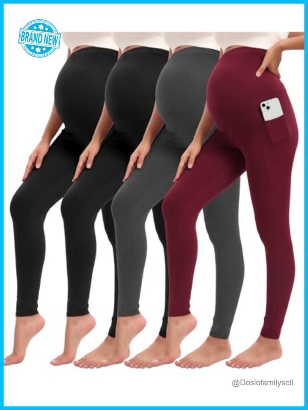 Maternity Leggings with Pockets Over Belly 4 Pack